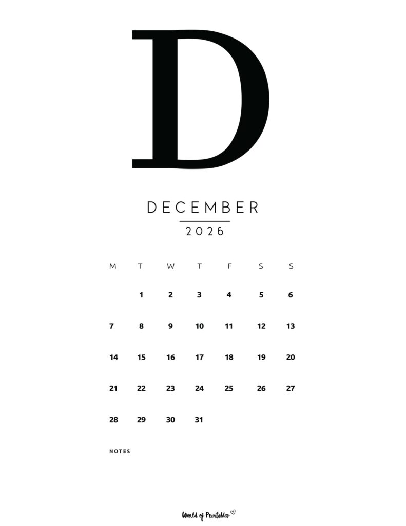 Printable December 2026 Calendar Design 73