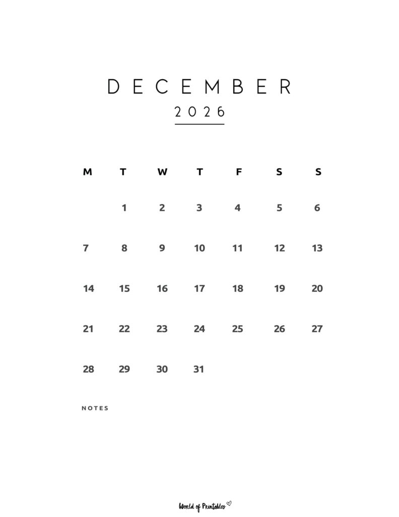 Printable December 2026 Calendar Design 74