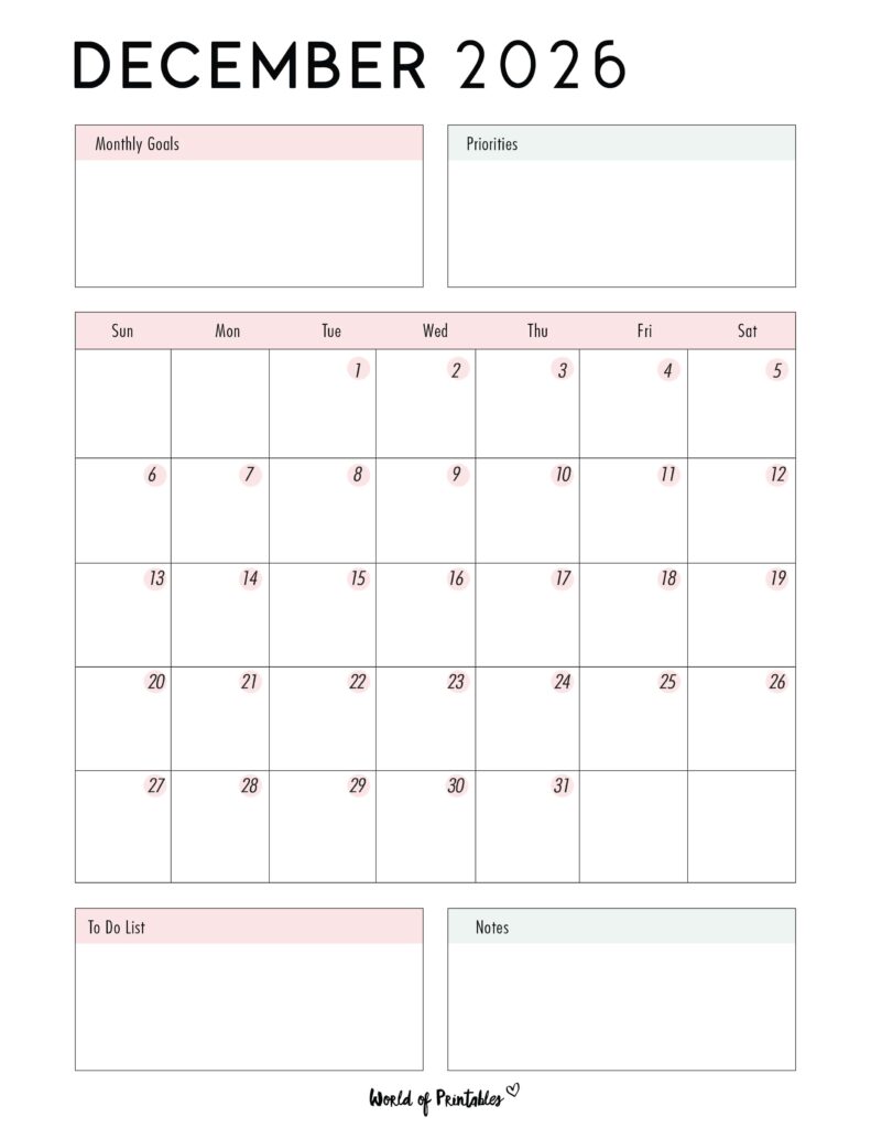 Printable December 2026 Calendar Design 86