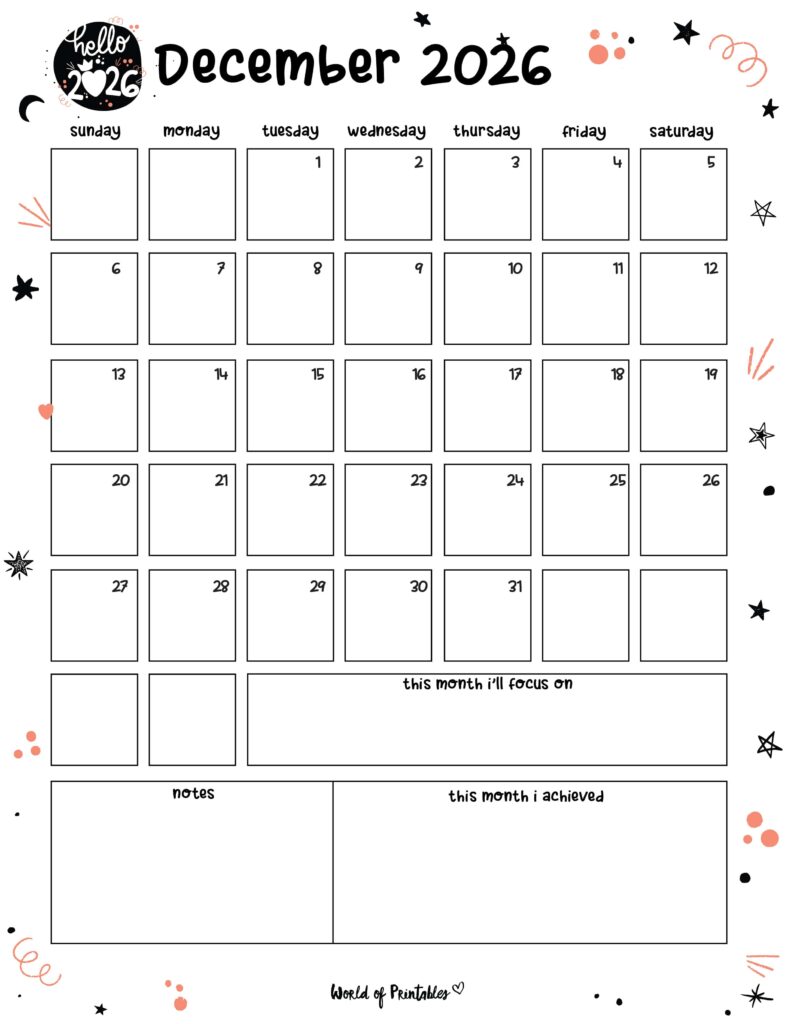 Printable December 2026 Calendar Design 88