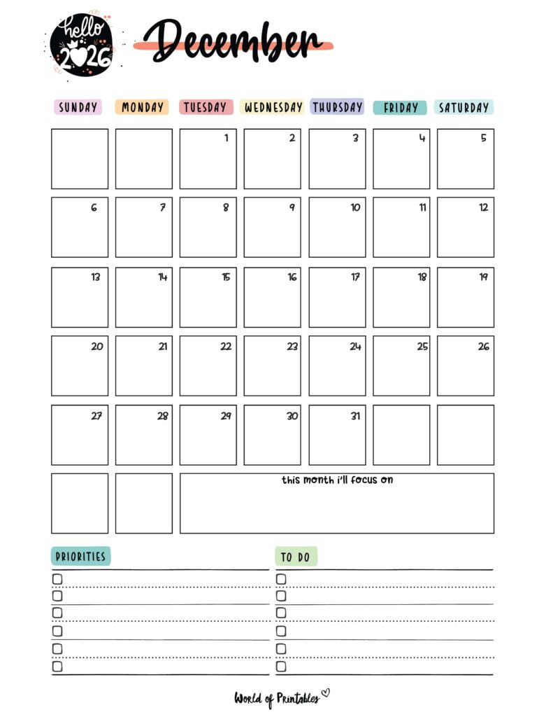 Printable December 2026 Calendar Design 90