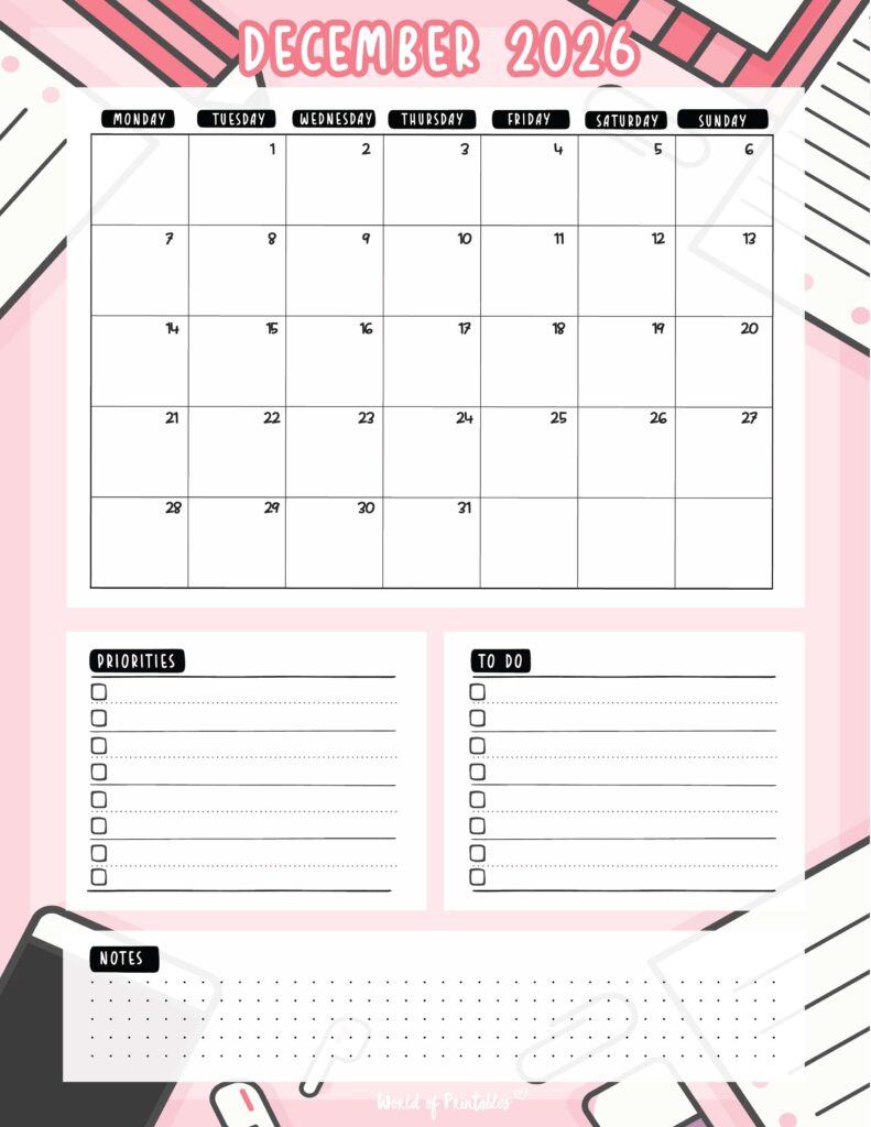 Printable December 2026 Calendar Design 94