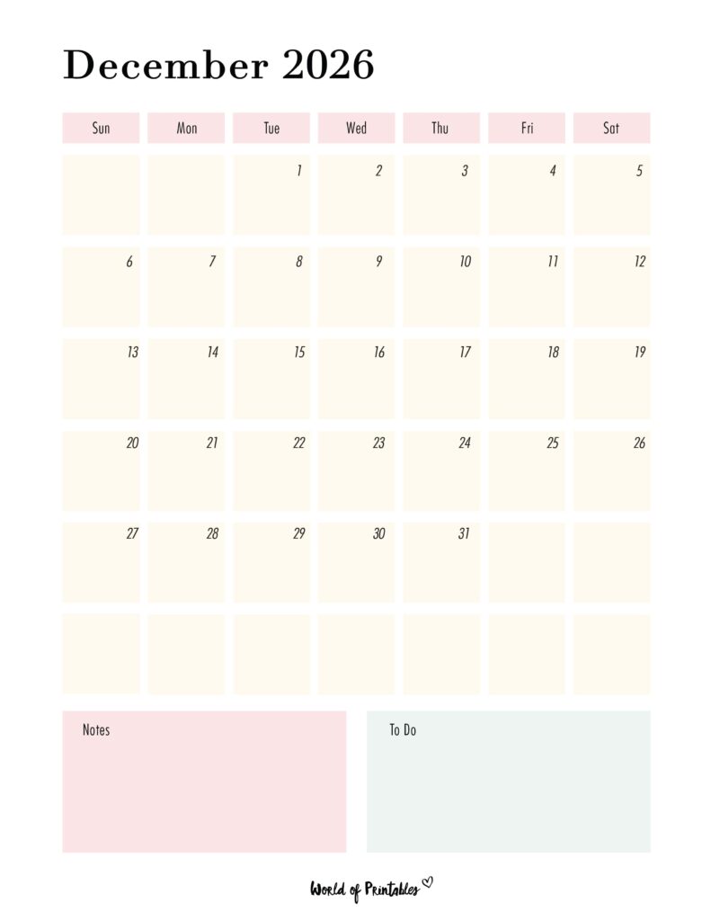 Printable December 2026 Calendar Design 96