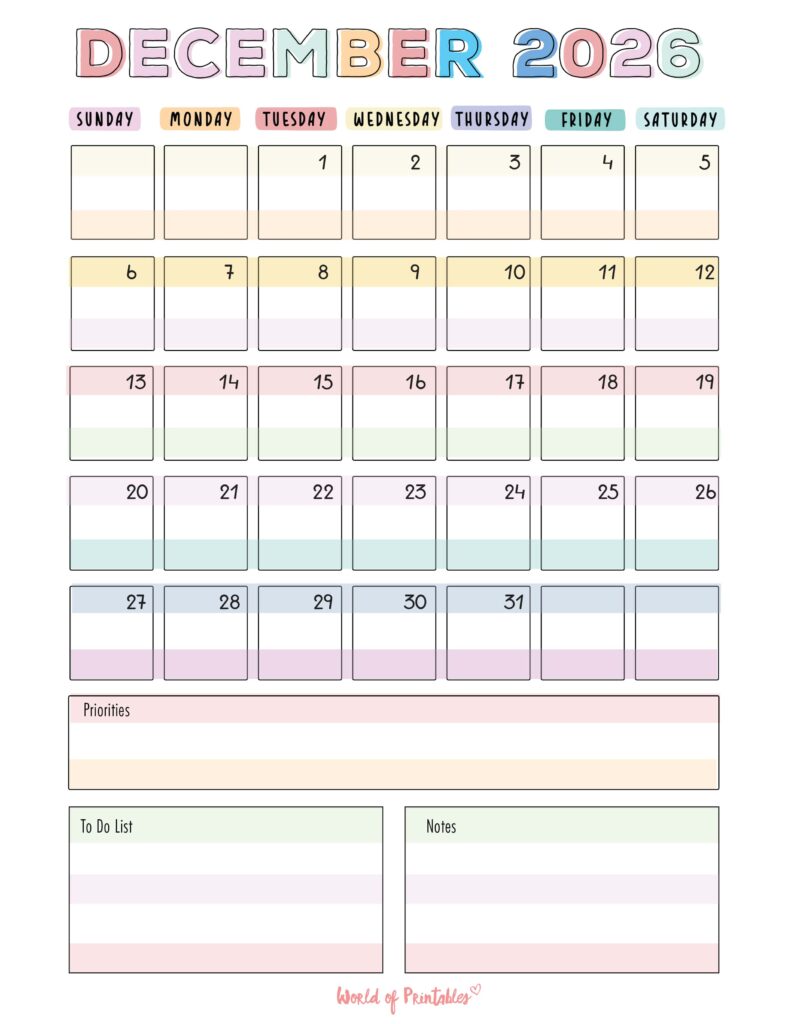 Printable December 2026 Calendar Design 98