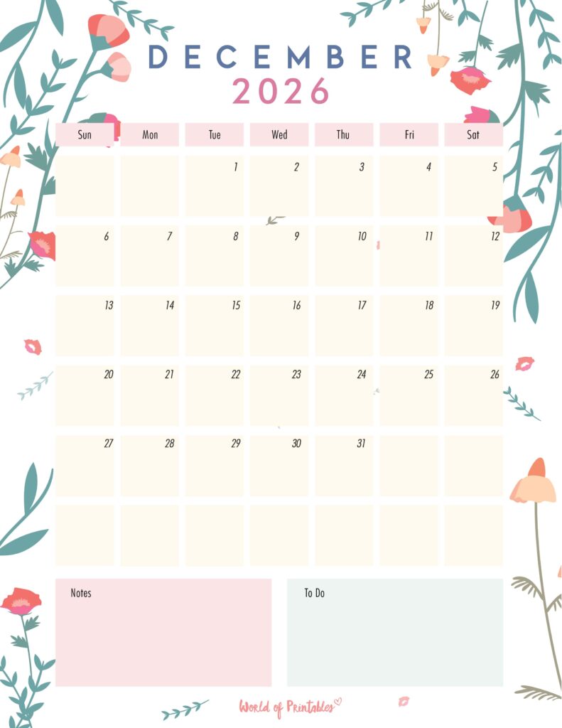 Printable December 2026 Calendar Design 99