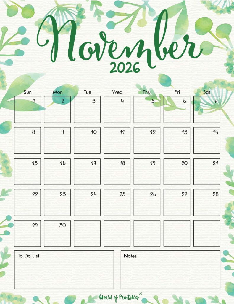 Printable November 2026 Calendar Design 100