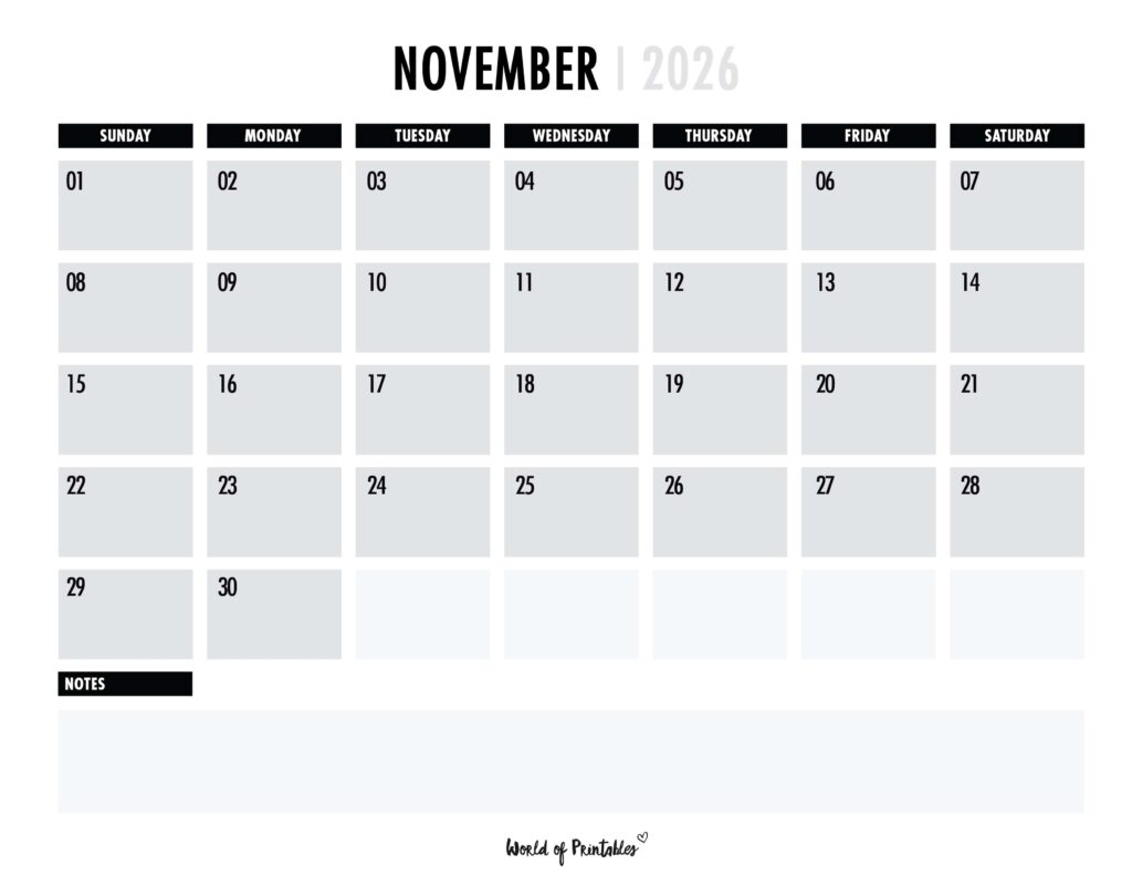 Printable November 2026 Calendar Design 102