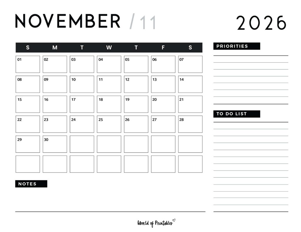Printable November 2026 Calendar Design 107