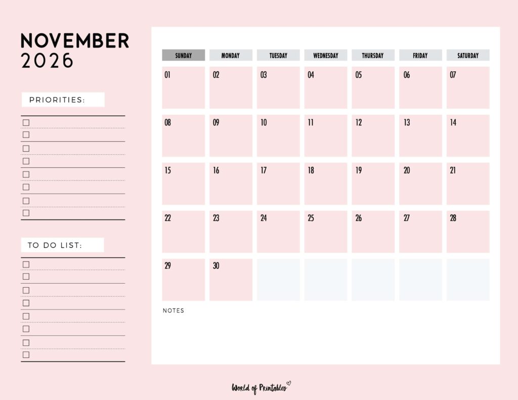 Printable November 2026 Calendar Design 111