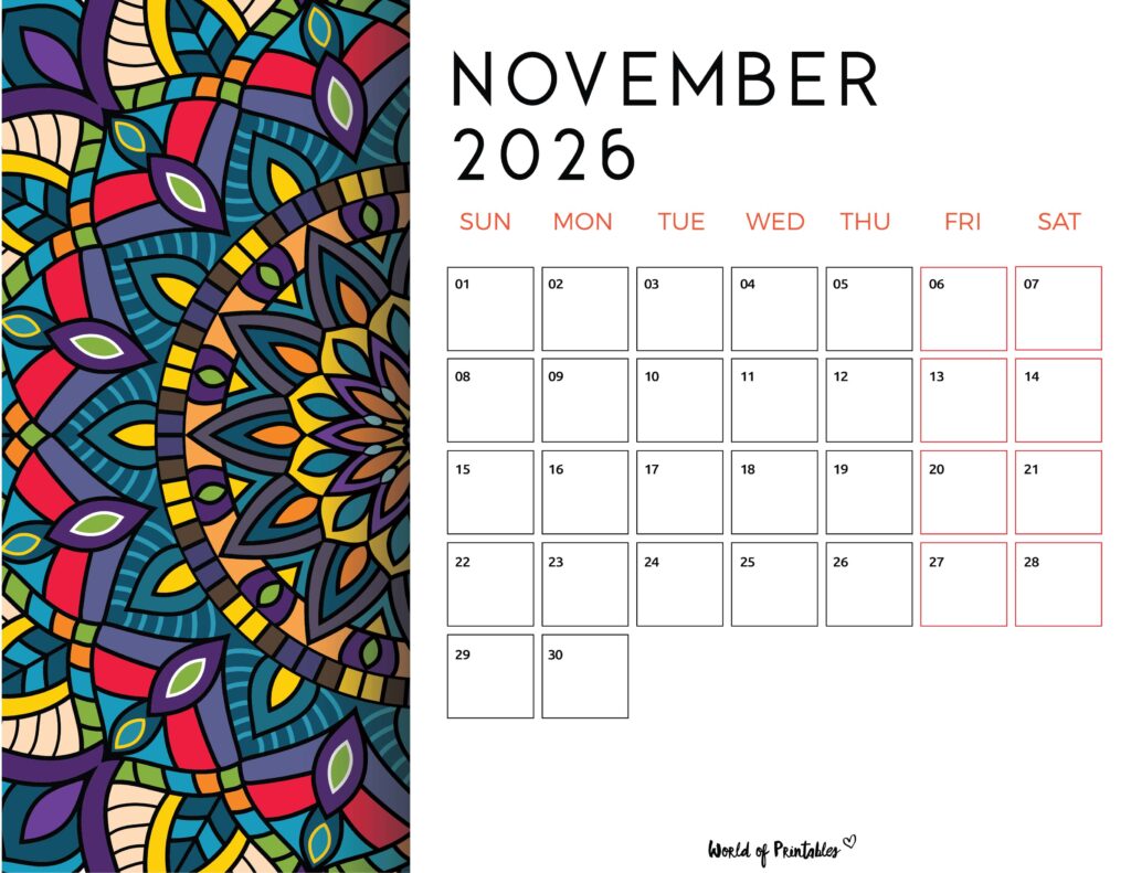 Printable November 2026 Calendar Design 116