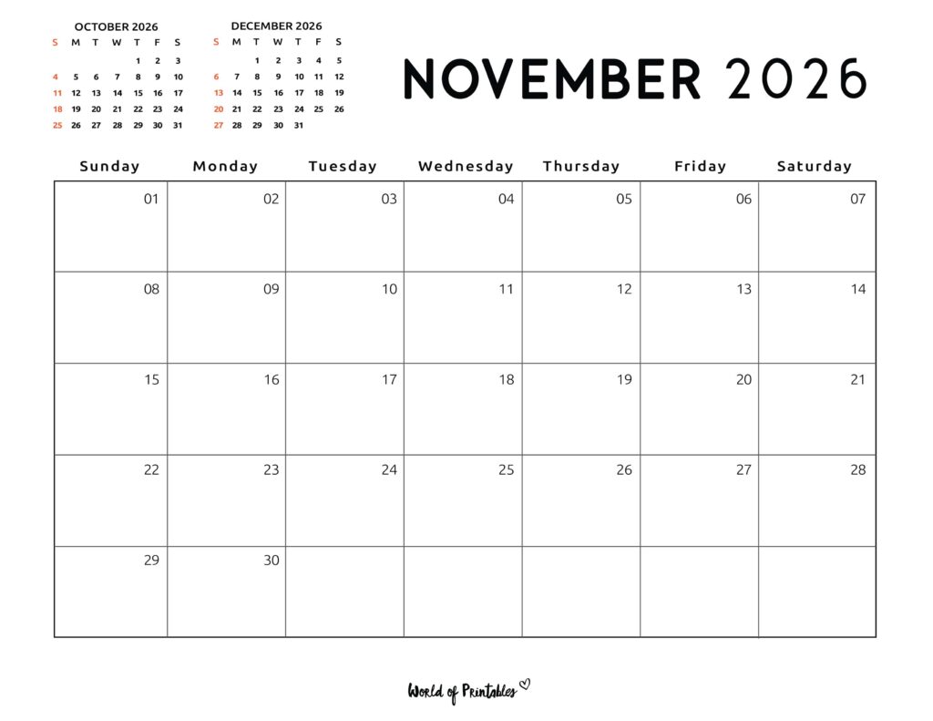 Printable November 2026 Calendar Design 118