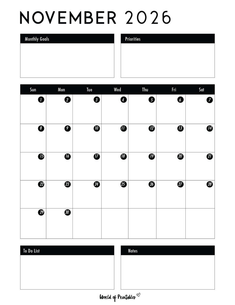 Printable November 2026 Calendar Design 124