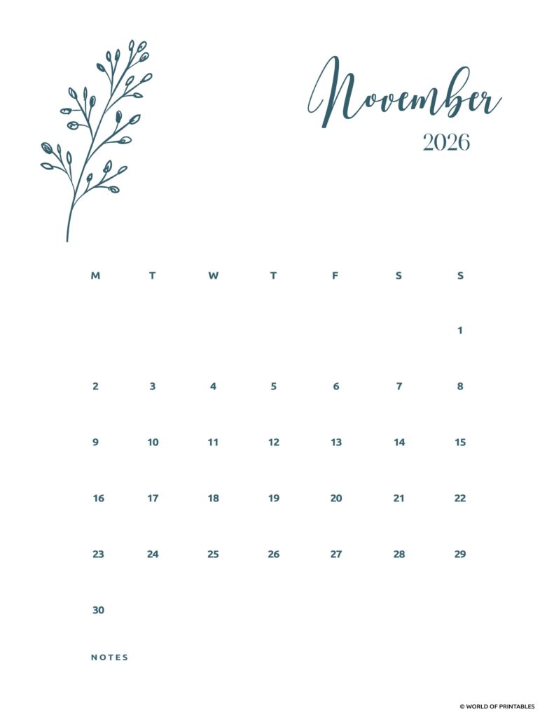 Printable November 2026 Calendar Design 15