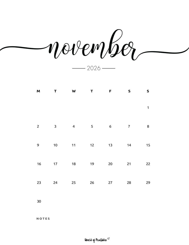 Printable November 2026 Calendar Design 201