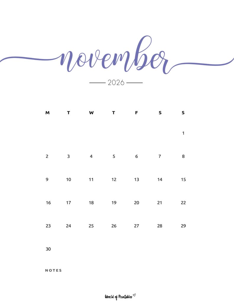 Printable November 2026 Calendar Design 202