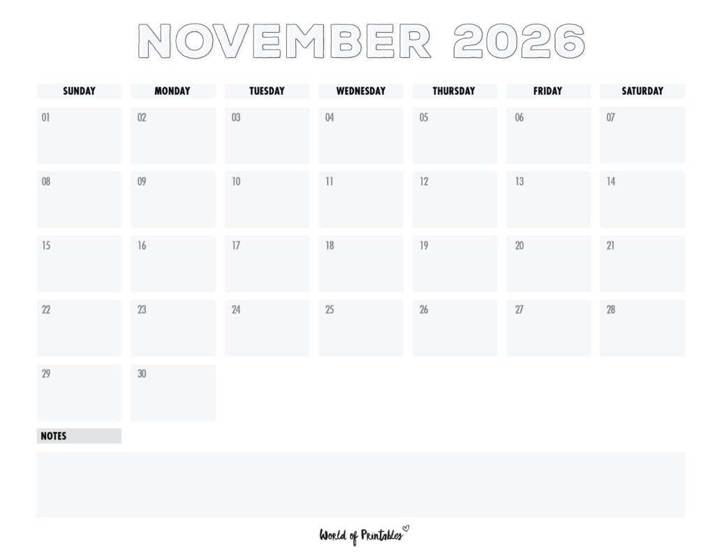 Printable November 2026 Calendar Design 203