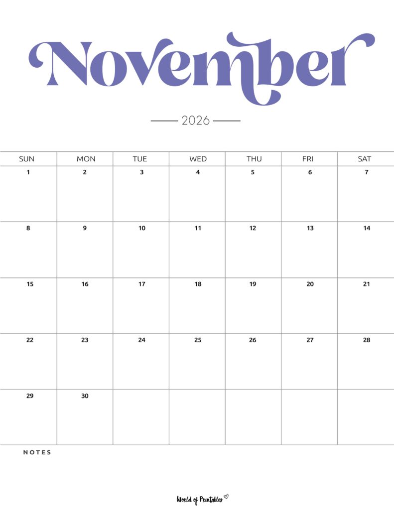 Printable November 2026 Calendar Design 204