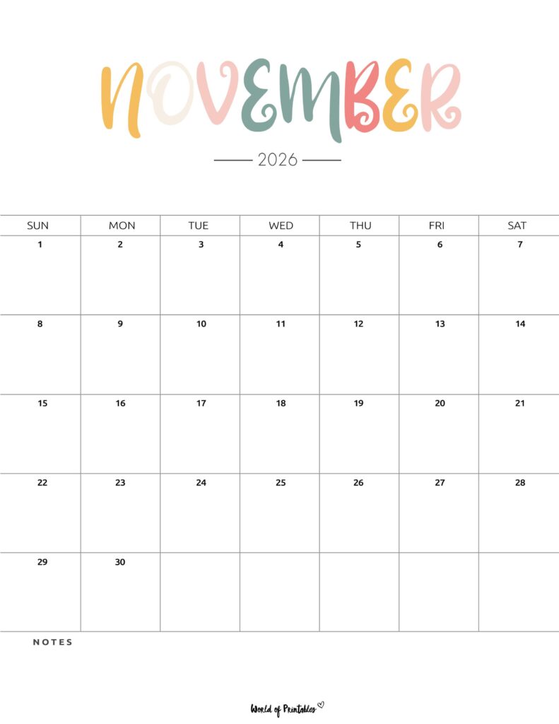 Printable November 2026 Calendar Design 205