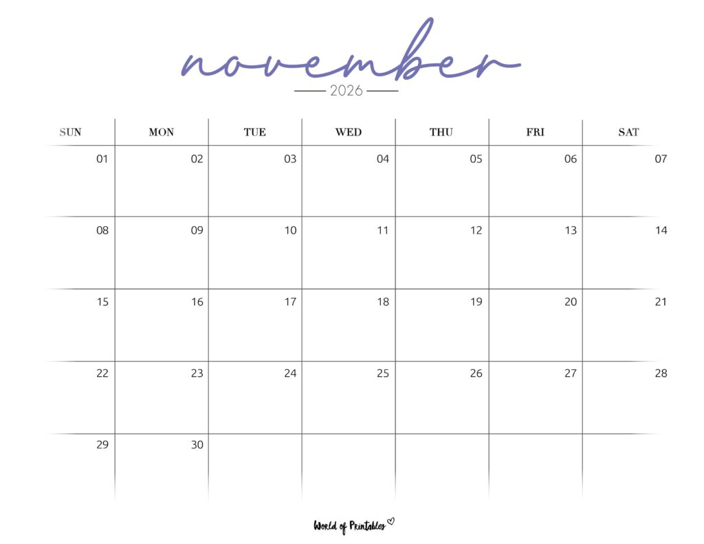Printable November 2026 Calendar Design 206