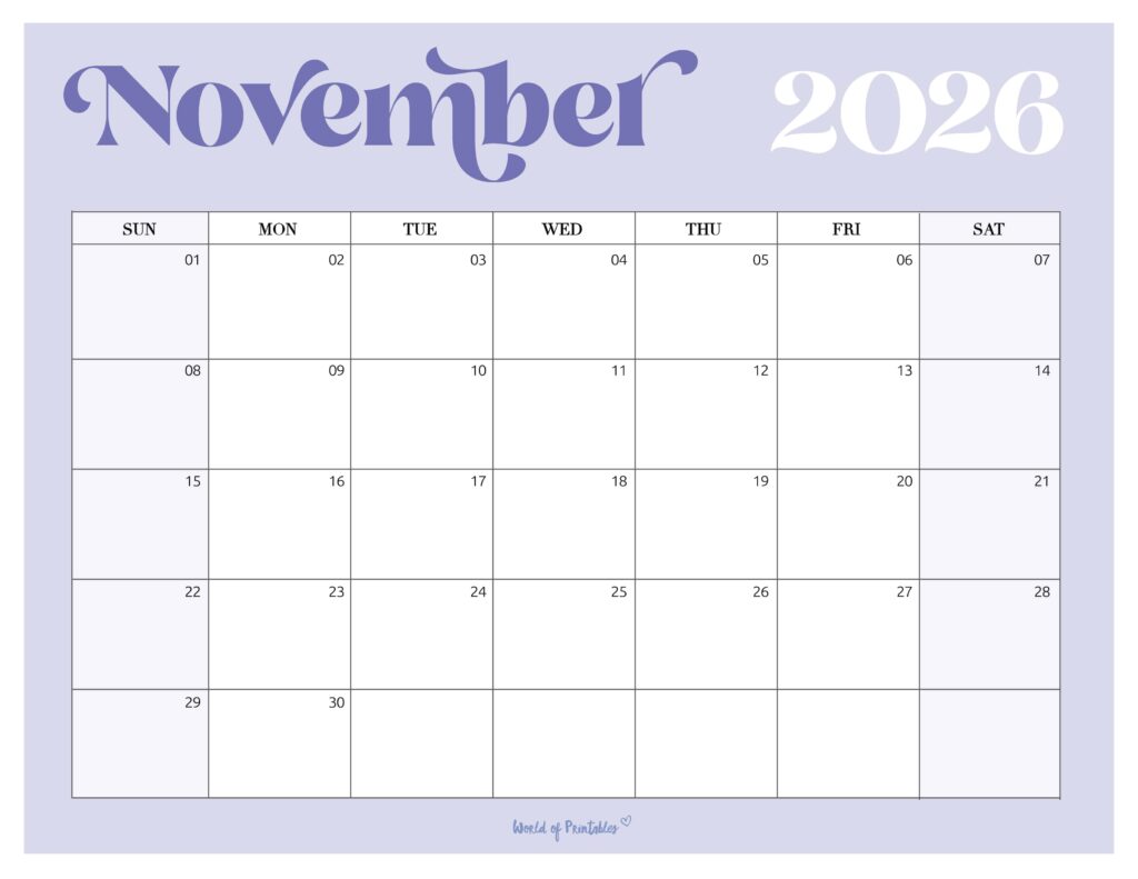 Printable November 2026 Calendar Design 207