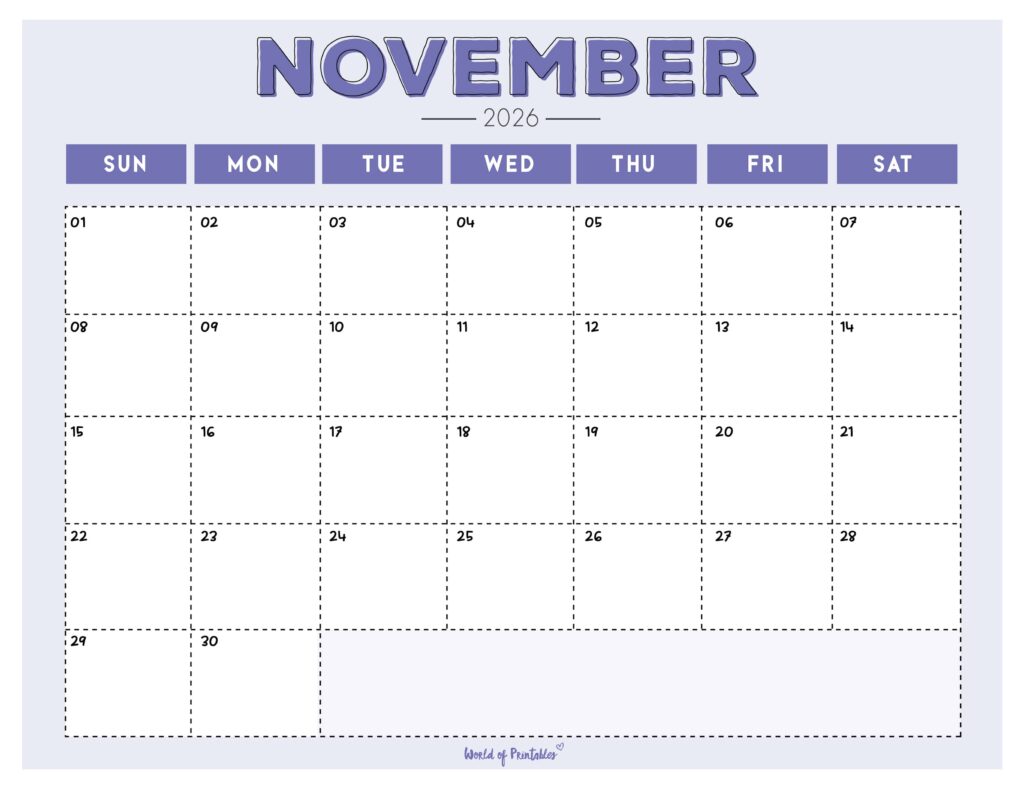 Printable November 2026 Calendar Design 210