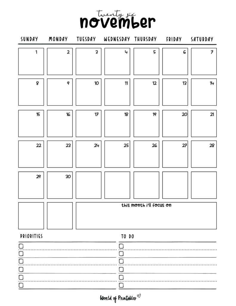 Printable November 2026 Calendar Design 214