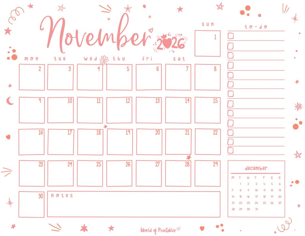 Printable November 2026 Calendar Design 221