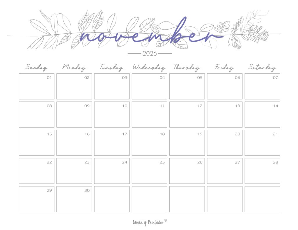 Printable November 2026 Calendar Design 250