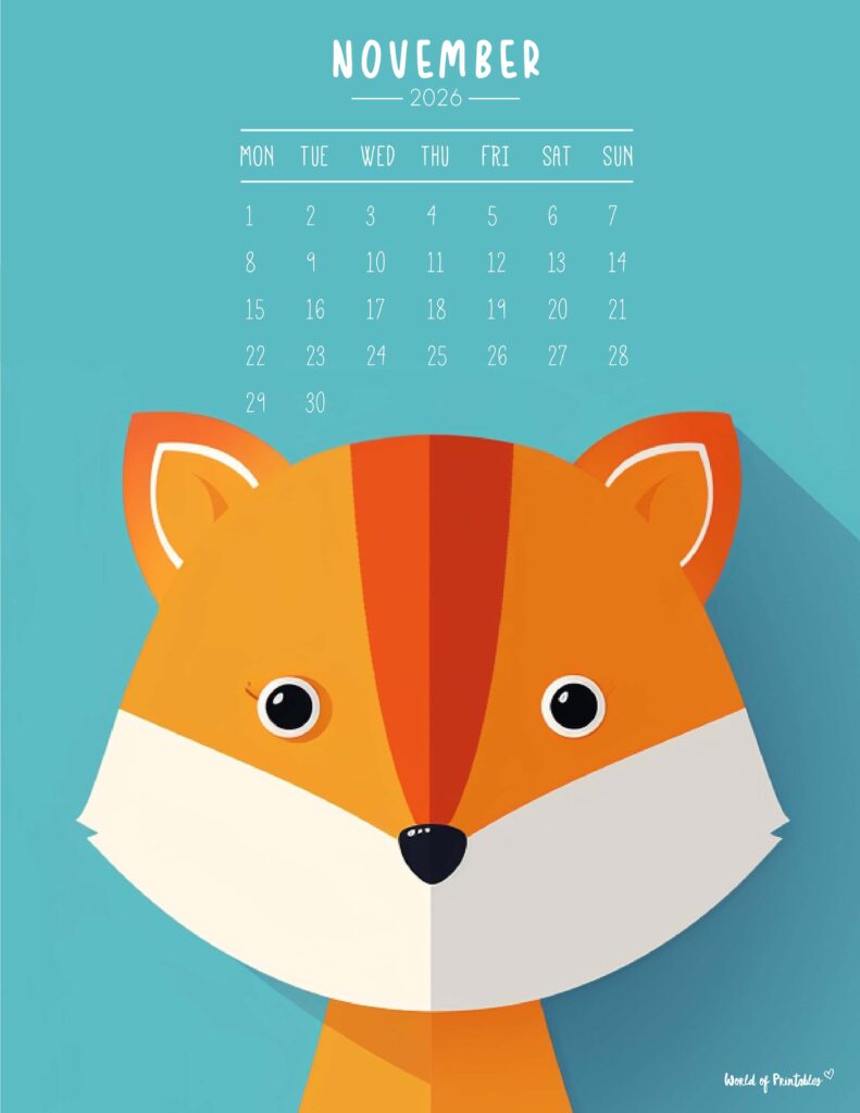 Printable November 2026 Calendar Design 251 - Monday