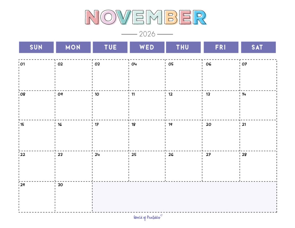 Printable November 2026 Calendar Design 252