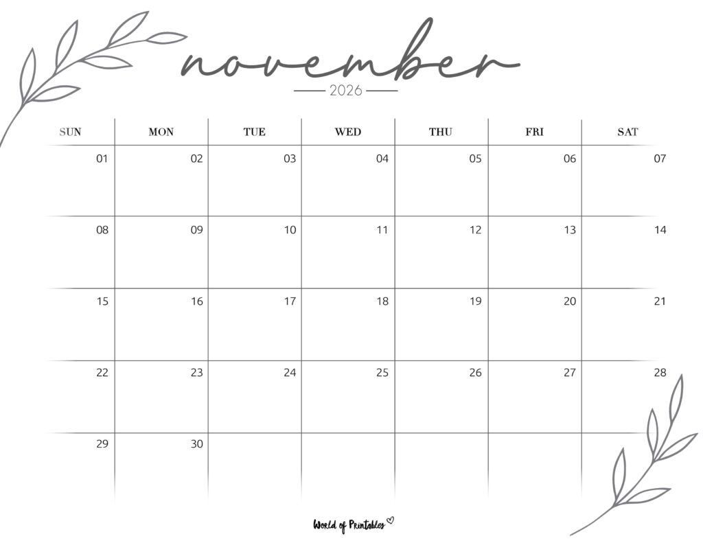 Printable November 2026 Calendar Design 255