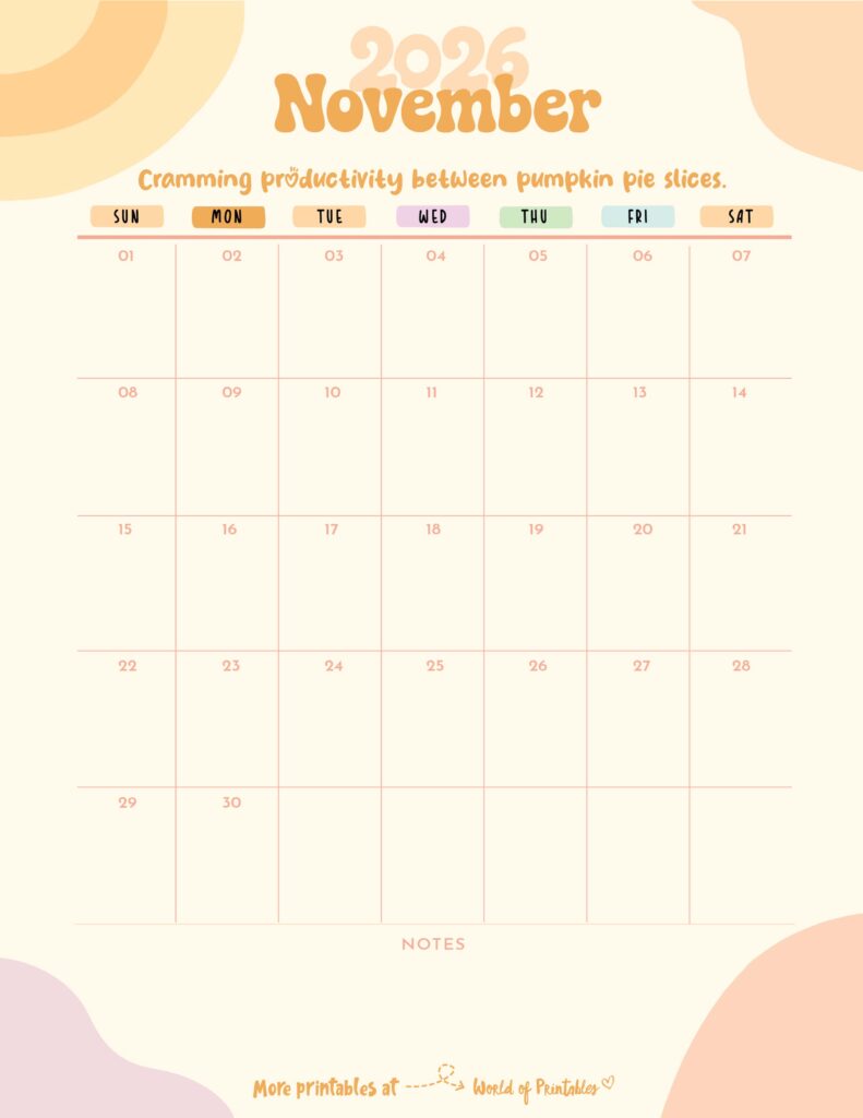 Printable November 2026 Calendar Design 300