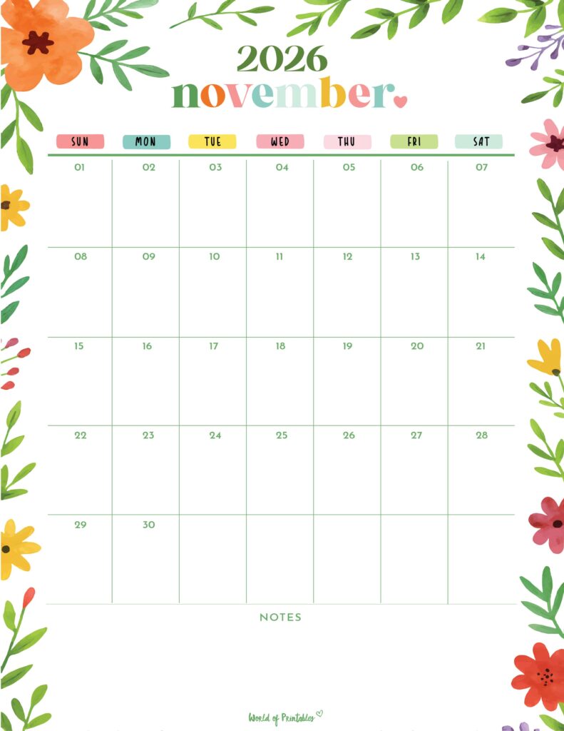 Printable November 2026 Calendar Design 301