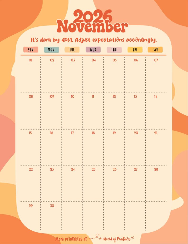 Printable November 2026 Calendar Design 303
