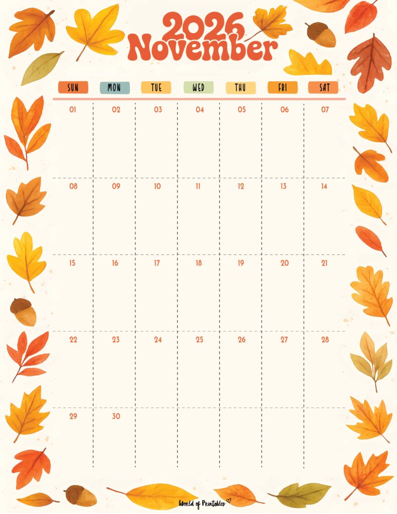 Printable November 2026 Calendar Design 304