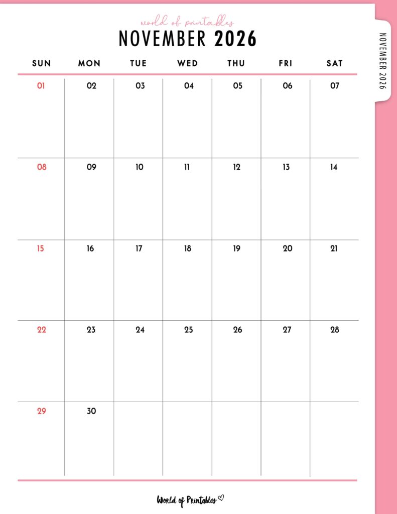 Printable November 2026 Calendar Design 308