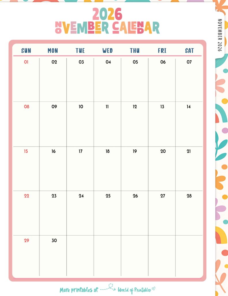 Printable November 2026 Calendar Design 310