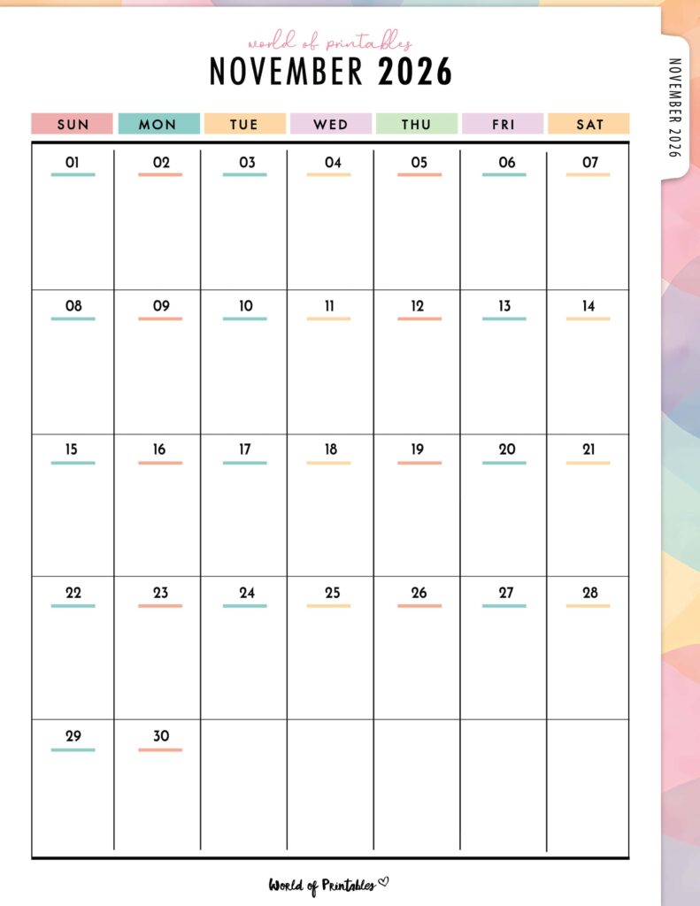 Printable November 2026 Calendar Design 313
