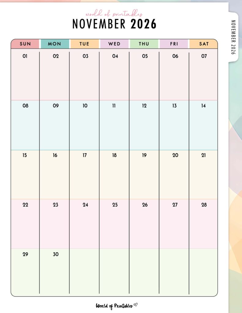 Printable November 2026 Calendar Design 315