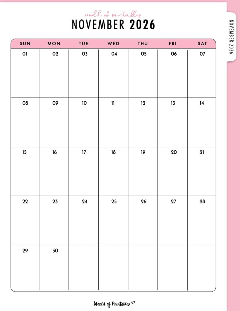 Printable November 2026 Calendar Design 316