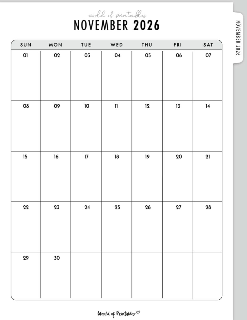 Printable November 2026 Calendar Design 317