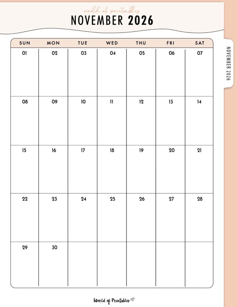 Printable November 2026 Calendar Design 318