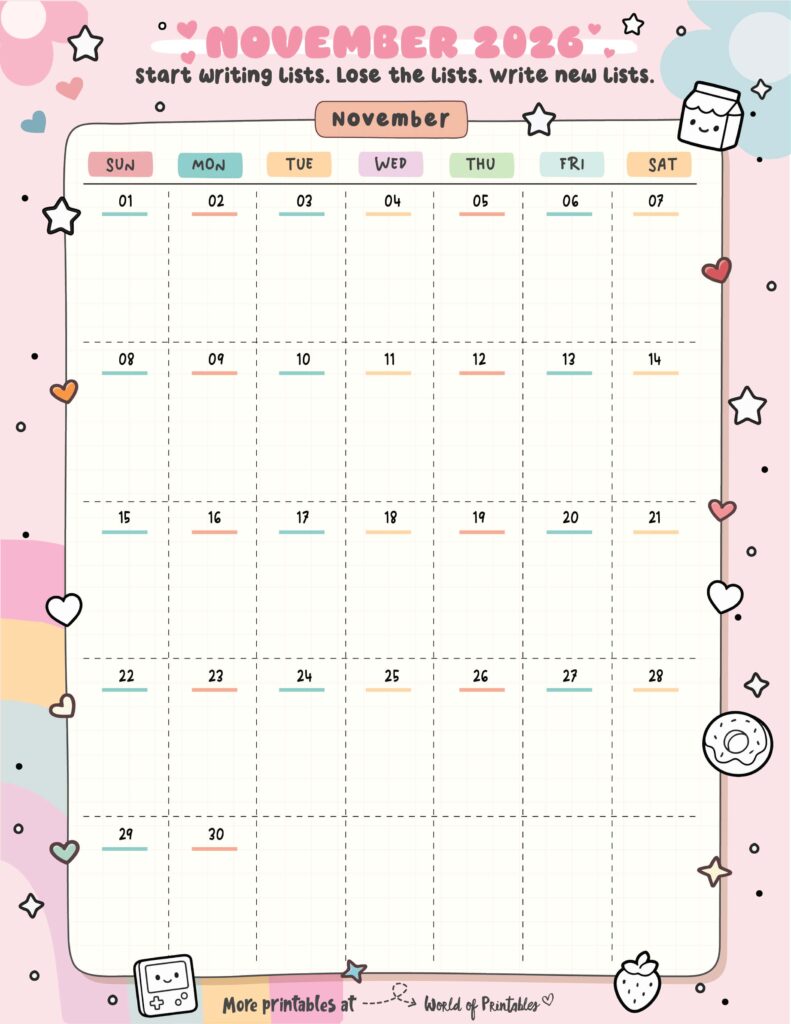 Printable November 2026 Calendar Design 319