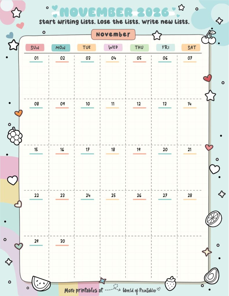 Printable November 2026 Calendar Design 322