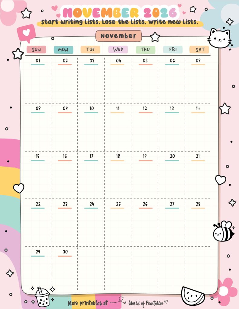 Printable November 2026 Calendar Design 324