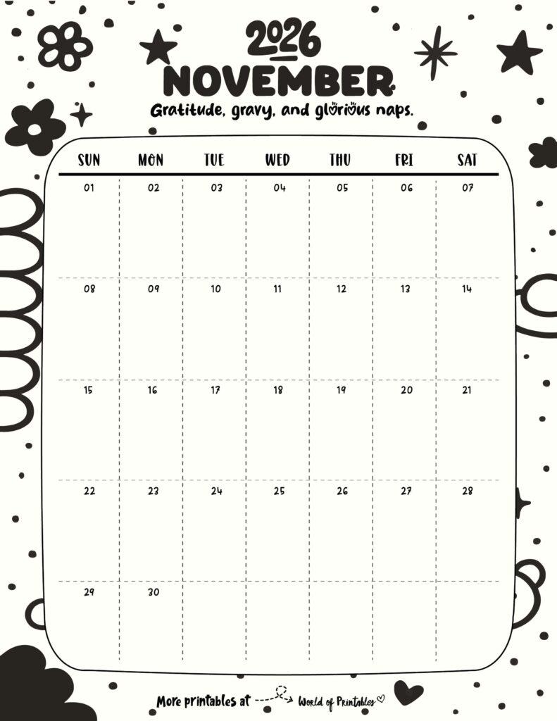 Printable November 2026 Calendar Design 329