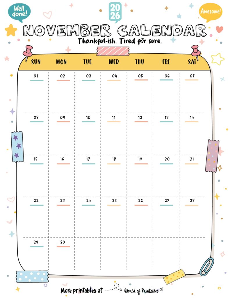 Printable November 2026 Calendar Design 335