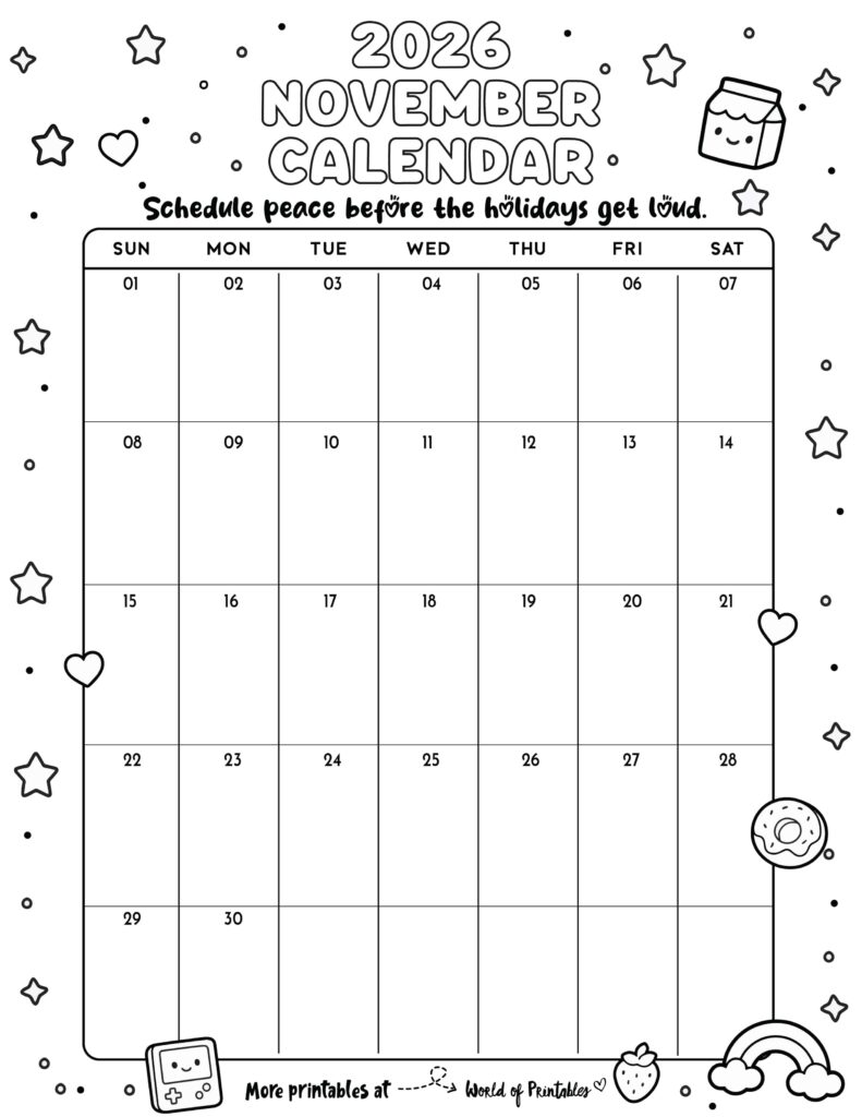 Printable November 2026 Calendar Design 340