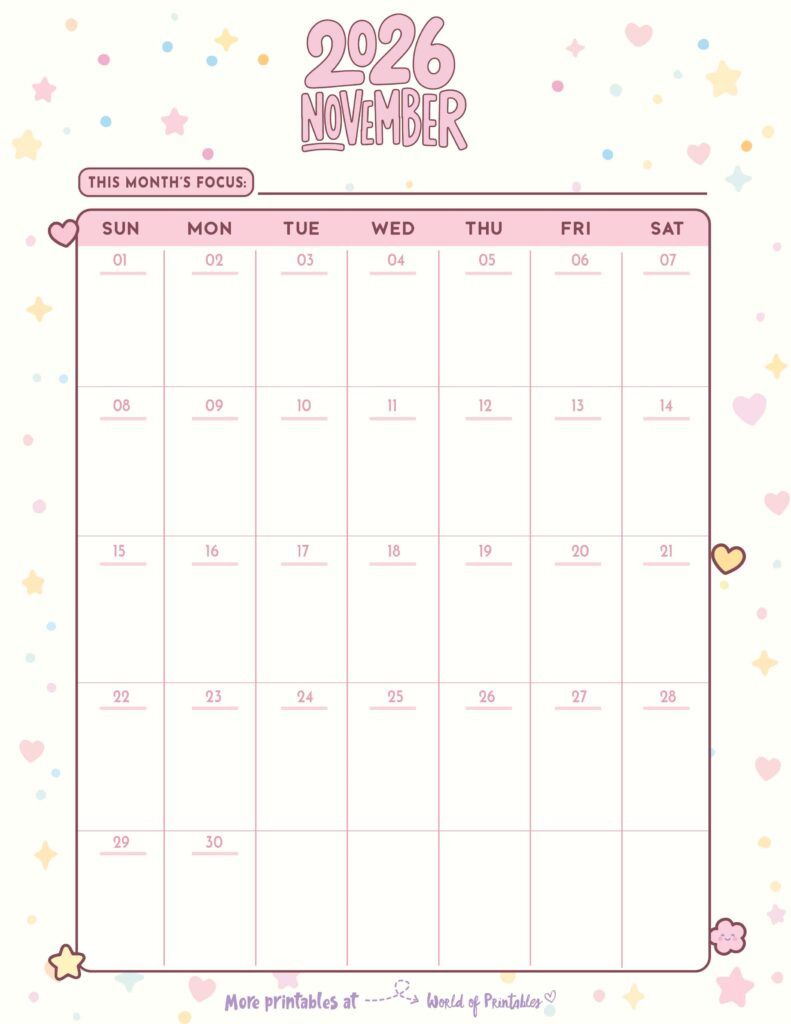 Printable November 2026 Calendar Design 344