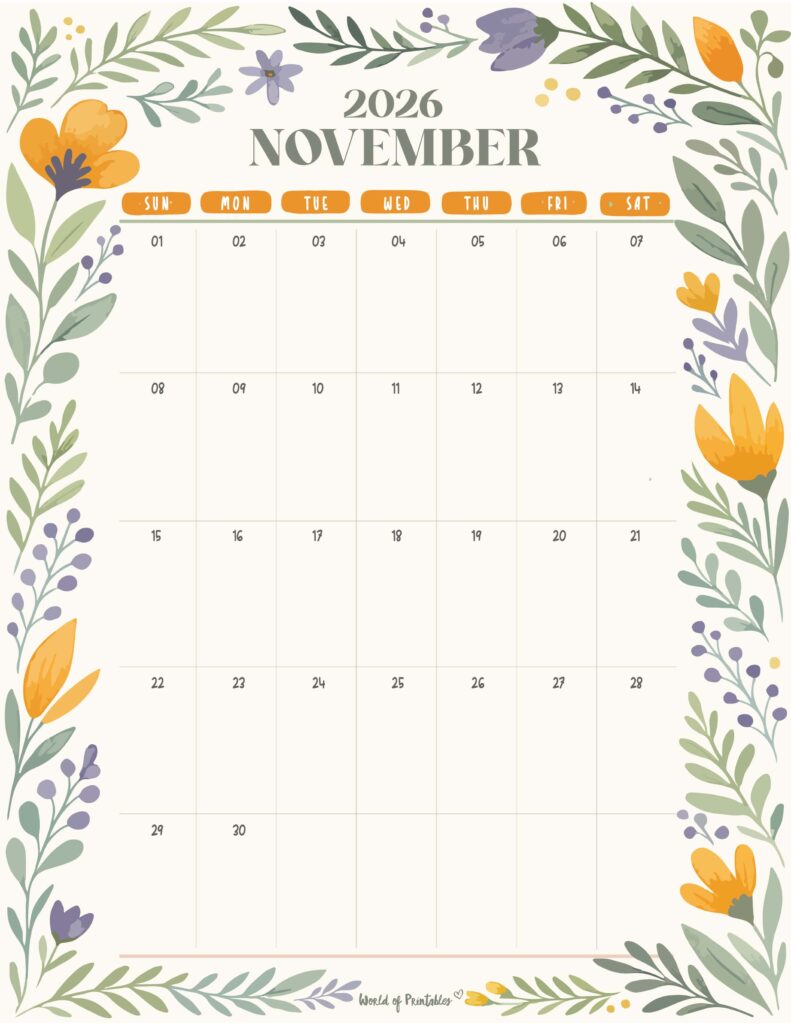Printable November 2026 Calendar Design 350